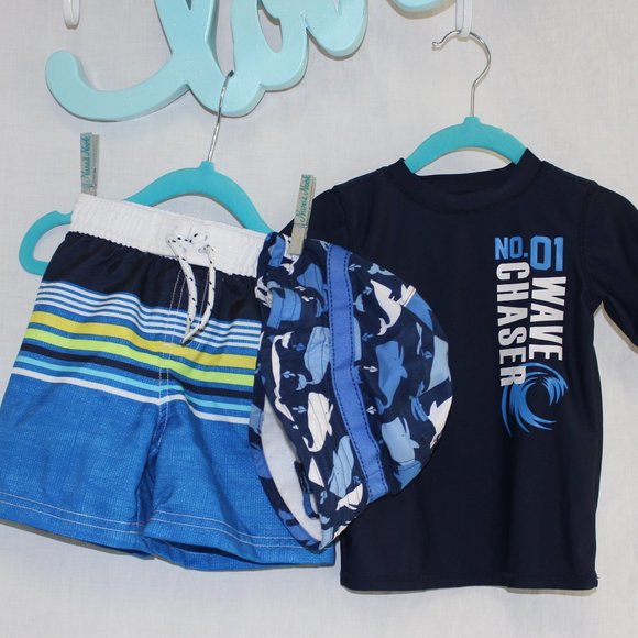 Set 💙 Koala Kids Rash Guard Swim Trunks Hat 12-18M 3 Pieces - Picture 9 of 10